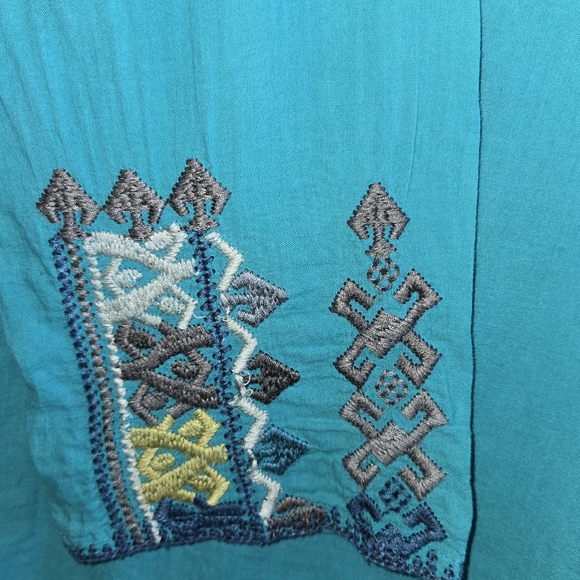 Johnny Was x Sundance Mila Embroidered Tunic Blouse Teal Blue Size Large EUC - Picture 5 of 14